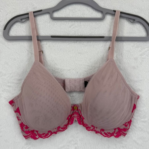 Natori Bra 36D Pink Lace Trim‎ Underwire Tulle Full Coverage - Picture 1 of 7